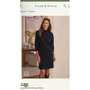 New Frank & Eileen Black Effie Long Sleeve Triple Fleece Dress M